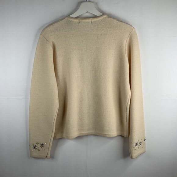 Karen Scott Petite Sz PM Cardigan Sweater Wool Embroidered Sequin Beads Full Zip - Picture 6 of 6